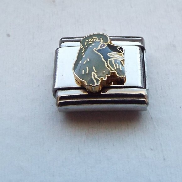Grey enamel Poodle dog face 9mm stainless steel Italian charm bracelet link new - Picture 1 of 2